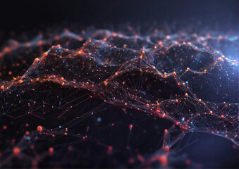 Concept of AI technology Cyber big data flow. Blockchain data fields. Network line connect stream, 3D illustration. Generative AI