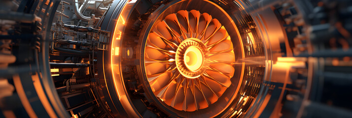 A Glimpse into the Complexity: Detailed View of an Airplane Turbine Engine - obrazy, fototapety, plakaty