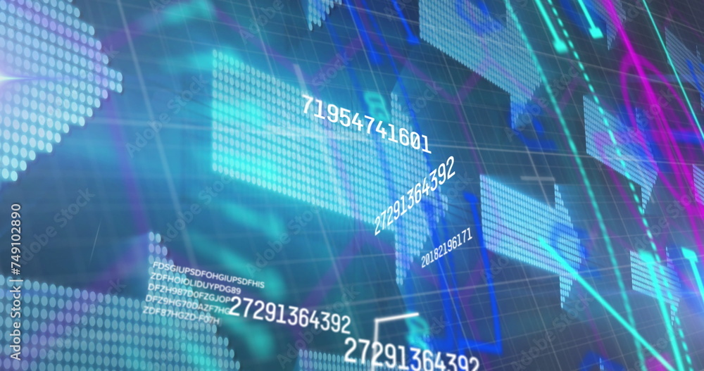 Poster image of scope scanning, numbers changing and digital arrows on blue background