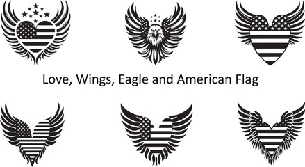 
Line art of love, wings, eagle, and American flag. Laser-cut masterpiece. Generative AI.