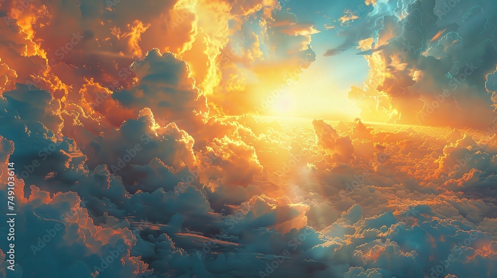 Canvas Prints sky blue and orange light of the sun through the clouds. - Canvas Prints