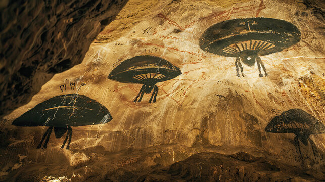 cave image of ancient paintings shows aliens and flying saucers