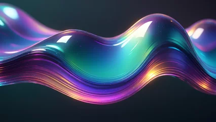 Gardinen Abstract 3d render of light emitter glass with iridescent holographic vibrant gradient wave texture © artmozai