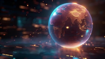 A virtual globe spinning with various economic indicators and statistics highlighting the interconnectedness of global finance and how events in one corner of the world can - Powered by Adobe