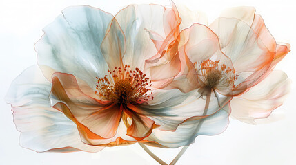 Digital media illustration of a dreamy flower with delicate pastel orange and blue hues,ai generated