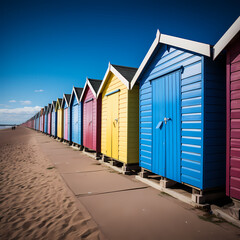 Obraz na płótnie Canvas A row of colorful beach huts