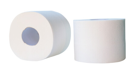 Front view of white tissue paper rolls in set isolated with clipping path in png file format