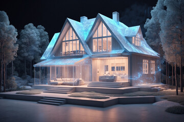 Hologram of a house in scandinavian style