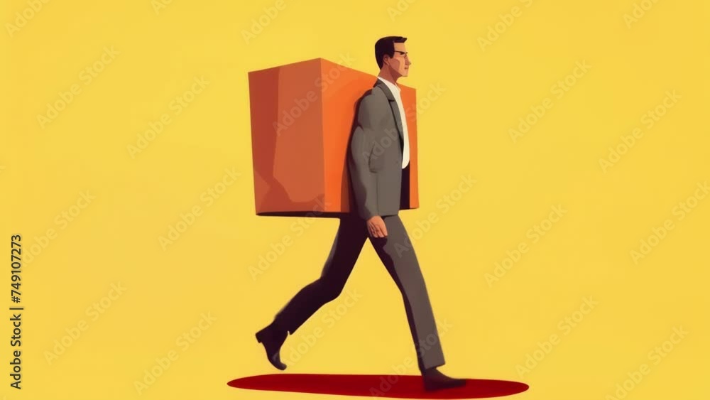 Poster a person walking with a heavy load on their back their expression one of determination and resilienc