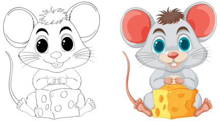 Two cute mice illustrations holding cheese blocks
