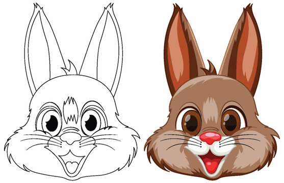 "Vector illustration of a rabbit's face, sketched and colored."