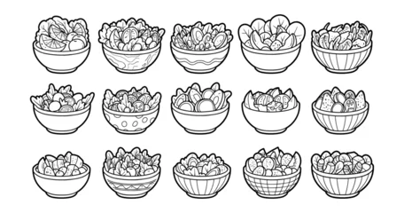 Fotobehang Various salad bowl element outline sketch vector illustration set  © Supersubstd