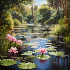 Foto op Canvas A tranquil pond with water lilies.  © Cao
