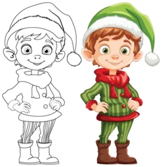 Photo sur Plexiglas Enfants Colorful and outlined versions of a festive elf.
