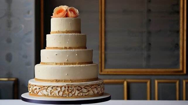 White Festive Cake With Flowers Ai Generative 