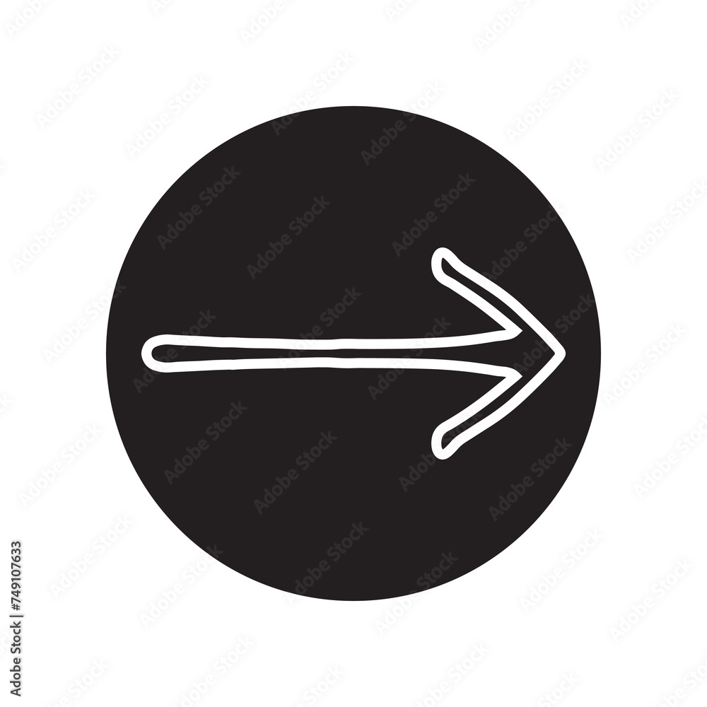 Poster right arrow icon vector. next logo design. move forward vector icon illustration in circle isolated 