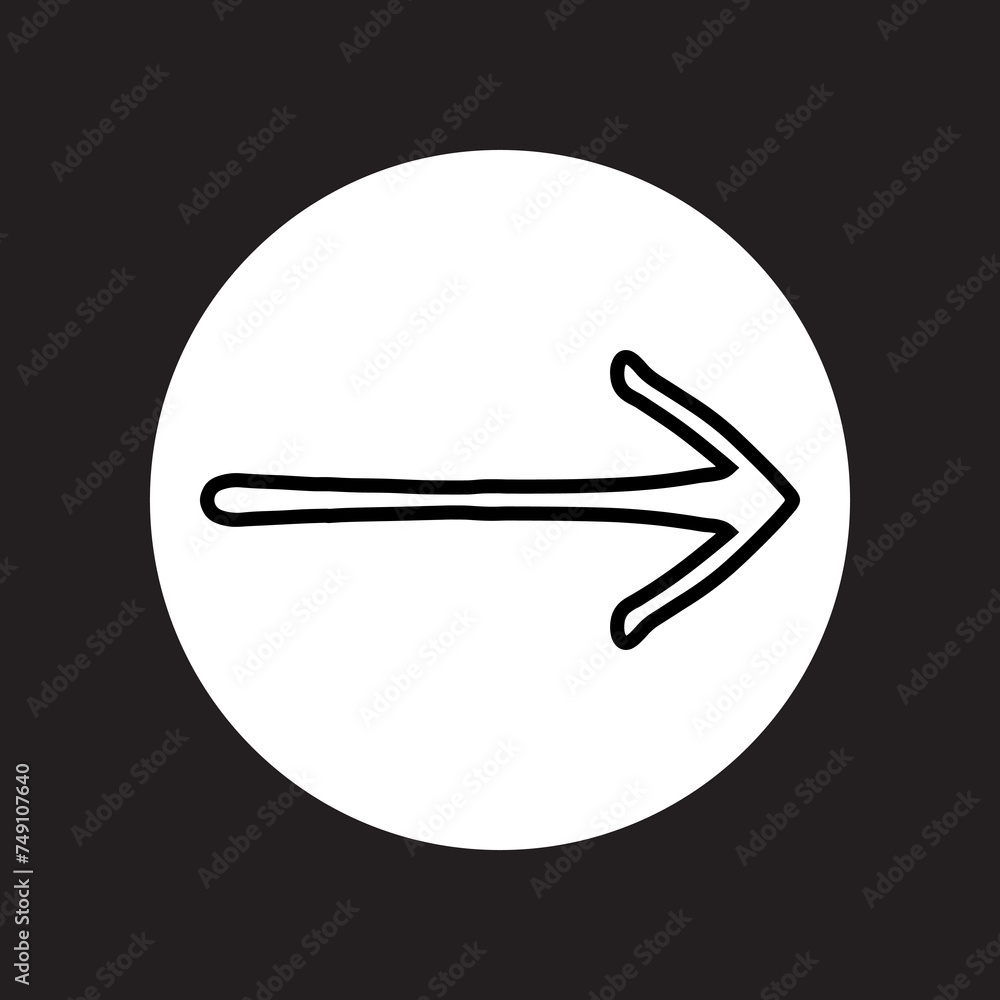 Poster right arrow icon vector. next logo design. move forward vector icon illustration in circle isolated 