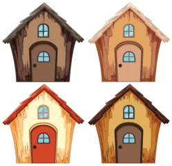 Photo sur Plexiglas Enfants Four whimsical houses in vibrant cartoon colors