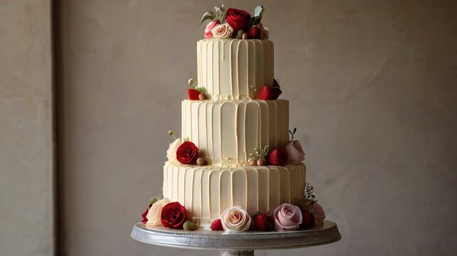 White Festive Cake With Flowers Ai Generative 
