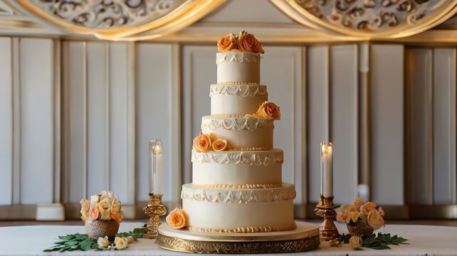 White Festive Cake With Flowers Ai Generative 