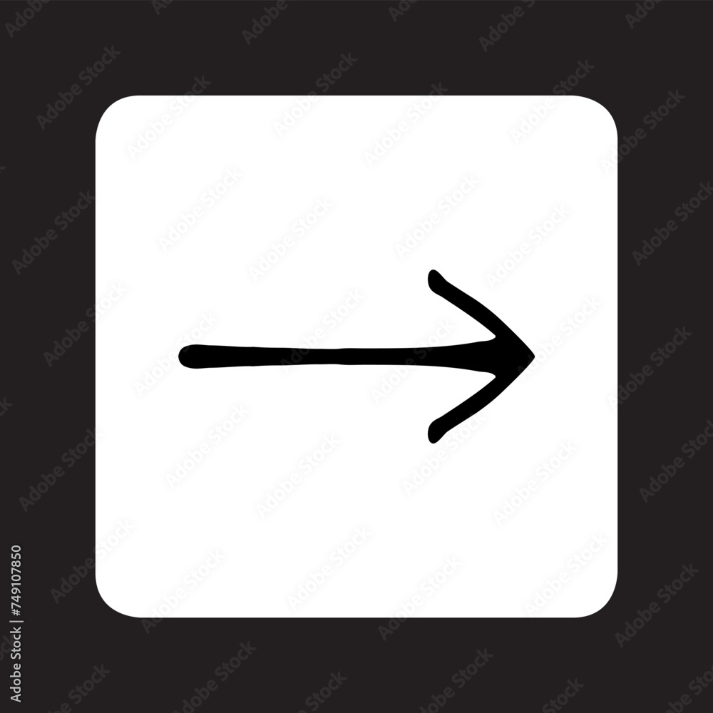 Poster right arrow icon vector. next logo design. move forward vector icon illustration in square isolated 