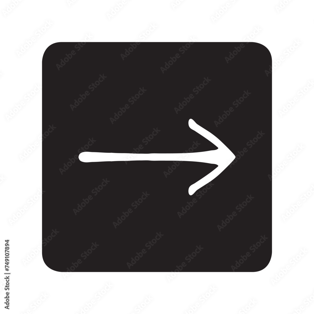 Poster right arrow icon vector. next logo design. move forward vector icon illustration in square isolated 