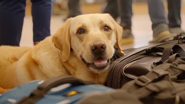 TSA canines sniff excitedly at luggage expertly trained to detect any signs of dangerous substances.