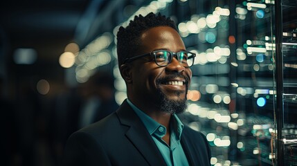 A man using tablet in the corridor of supercomputer data center