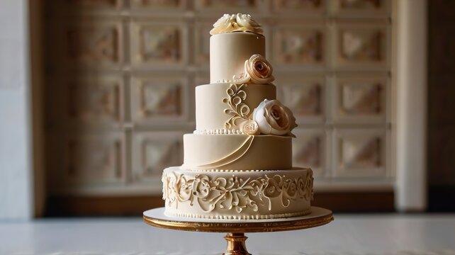 White Festive Cake With Flowers Ai Generative 