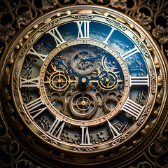 Fototapeta na wymiar Antique clock face with intricate details.
