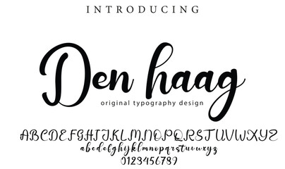 Denhaag Font Stylish brush painted an uppercase vector letters, alphabet, typeface