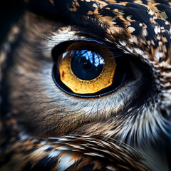 Close-up of an owl with piercing eyes.