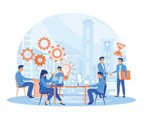 Business Idea concept. Online assistant at work. promotion in the network. manager at remote work, searching for new ideas solutions, working together in the company. flat vector modern illustration