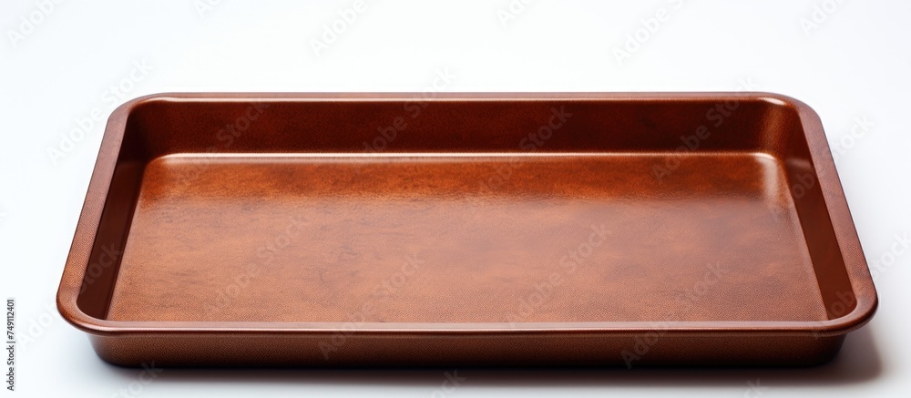 Aufkleber a brown tray is neatly placed on top of a white table, creating a simple yet elegant contrast. the t