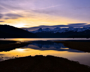 Thunersee in the morning Lake Thun in Switzerland