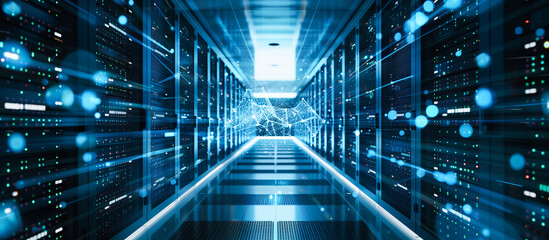 server room, data cloud storage, big databases center. future technology concept background - obrazy, fototapety, plakaty
