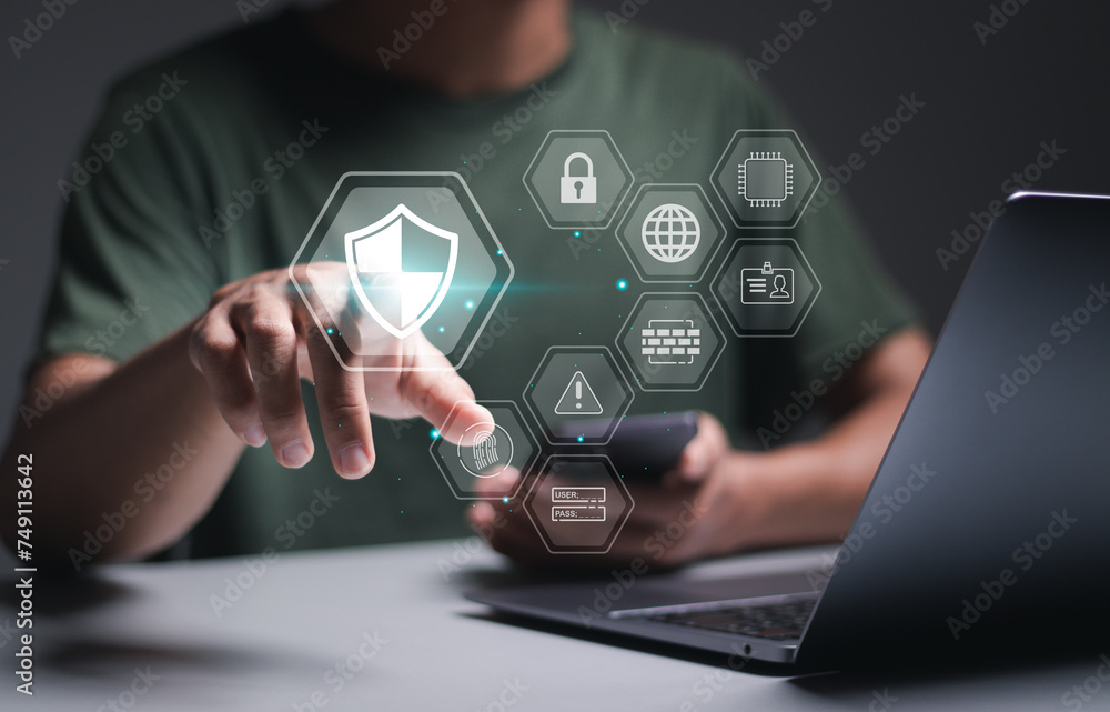 Aufkleber protection network security and information security system concept. information and cyber security 