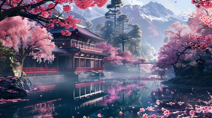 Cherry blossoms and ancient temples a serene blend of natural beauty and spirituality