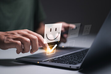 Customer satisfaction service concept. User rate satisfaction by smiling face, on online...