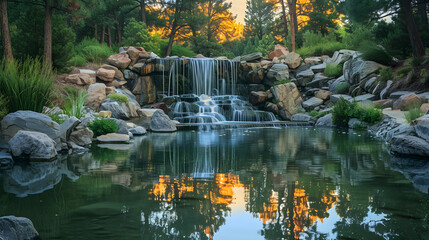Waterfall Reflection: Serene Shot Capturing the Majestic Cascade Mirrored in Crystal Clear Waters
