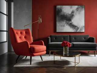 Elegance in Red, Lounge Armchair Against a Vibrant Backdrop.