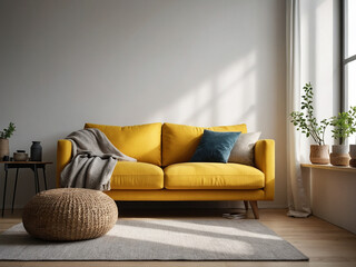Radiant Vibes, Scandinavian Living Room in Yellow Elegance.