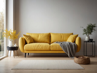 Radiant Vibes, Scandinavian Living Room in Yellow Elegance.