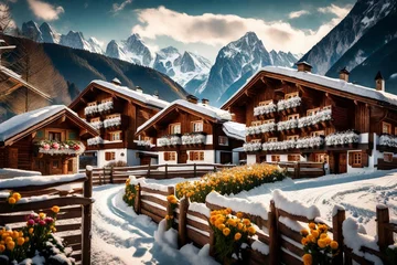 Wandaufkleber ski resort in the mountains © Syed