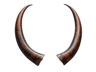 a pair of horns separated on a white background, displaying intricate details, age markings, and defense