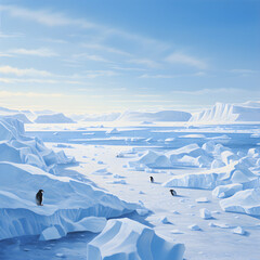 Fototapeta na wymiar Emperor Penguins against the Backdrop of Antarctica's Majestic Icy Wilderness