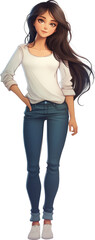 Fototapeta premium A beautiful Asian girl, Cartoon Full body style illustration.