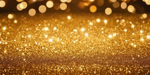 Gold bokeh light background, Christmas glowing bokeh confetti and sparkle texture overlay for your design. Sparkling gold dust abstract golden luxury decoration background