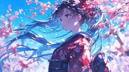 Fototapeta premium 着物を着た少女、桜17