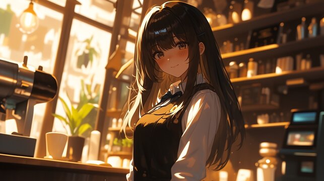喫茶店で働く少女、カフェの内装19
